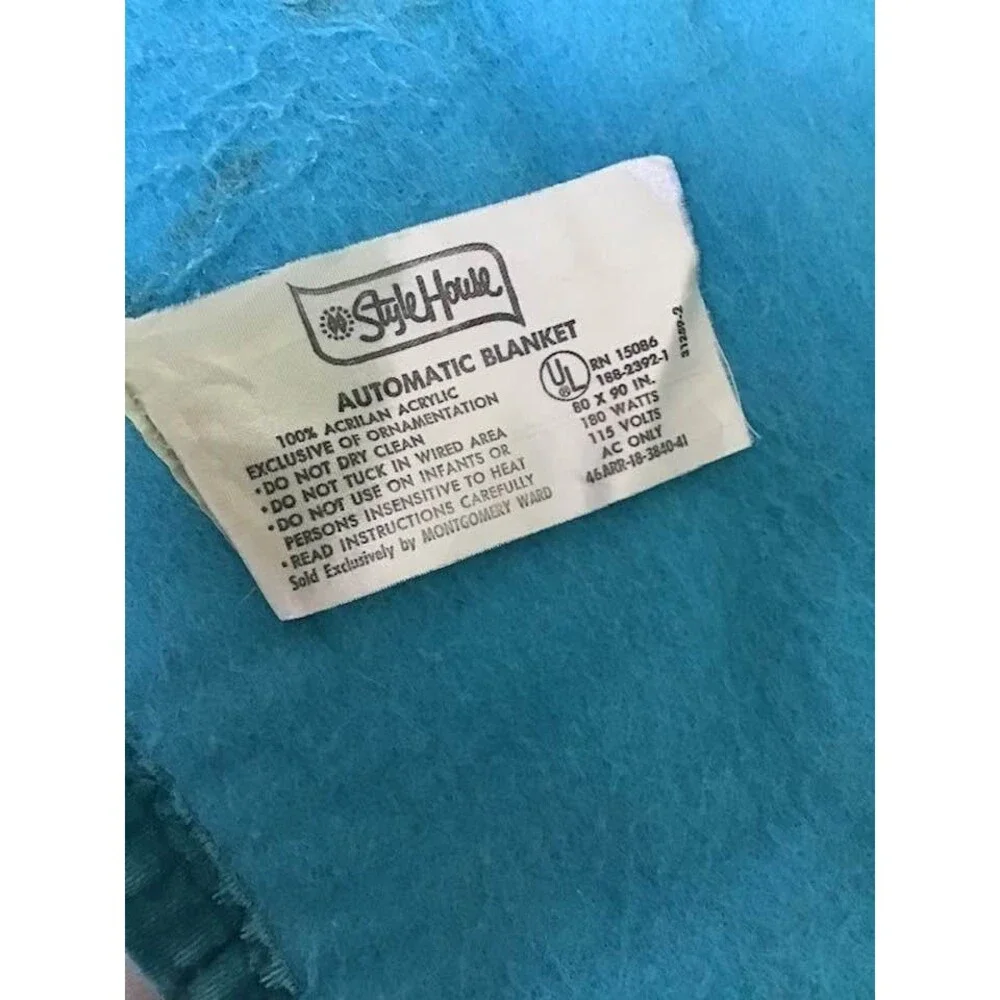 Style Home Automatic Electric Blanket Teal Velvet Trim 79 x 88 Full Queen Vtg